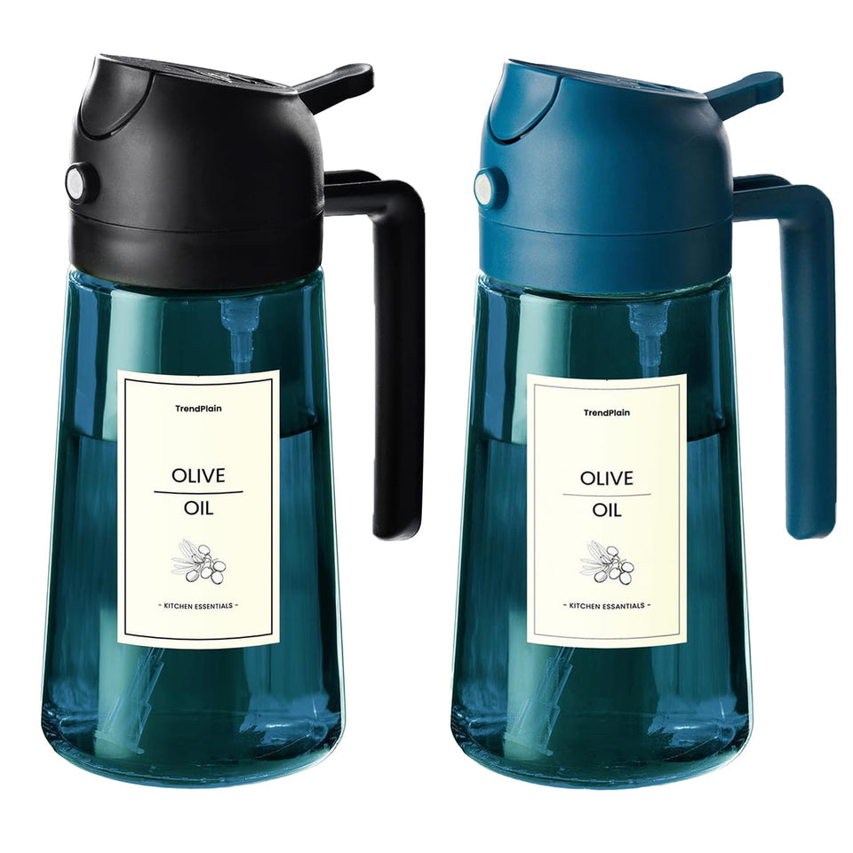 TrendPlain blue glass olive oil sprayer for precise pour and spray in the kitchen.