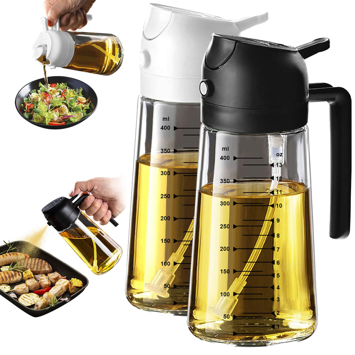 TrendPlain olive oil sprayer emits a fine mist for even coating.