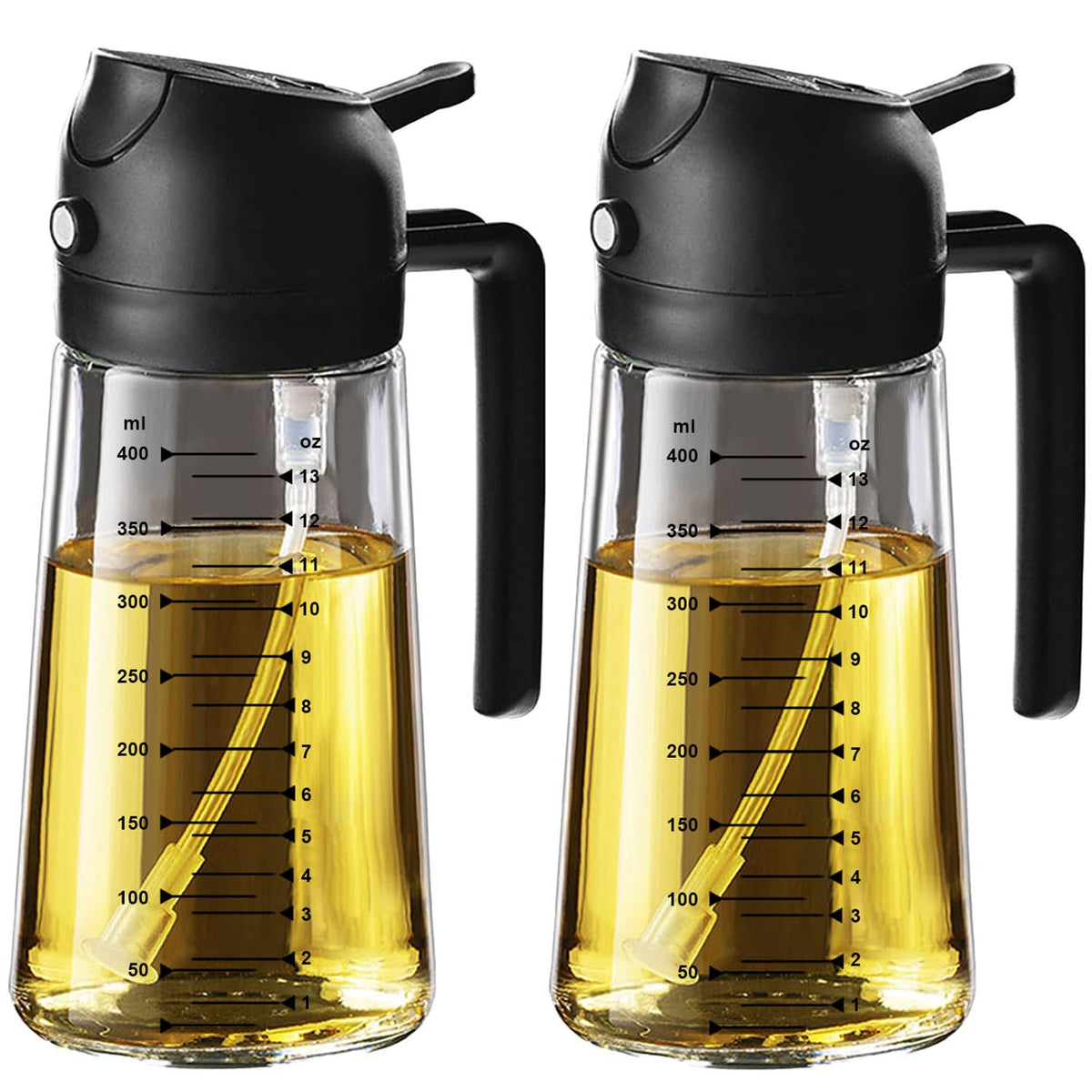 TrendPlain olive oil sprayer with glass body delivers precise mist for even coating.