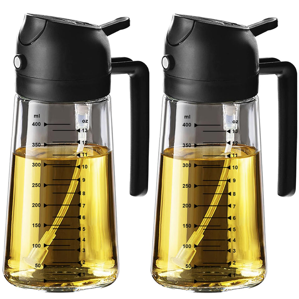 TrendPlain olive oil sprayer with glass body delivers precise mist for even coating.