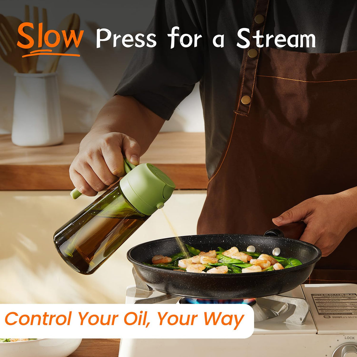 TrendPlain olive oil dispenser with waterproof labels helps identify bottles.