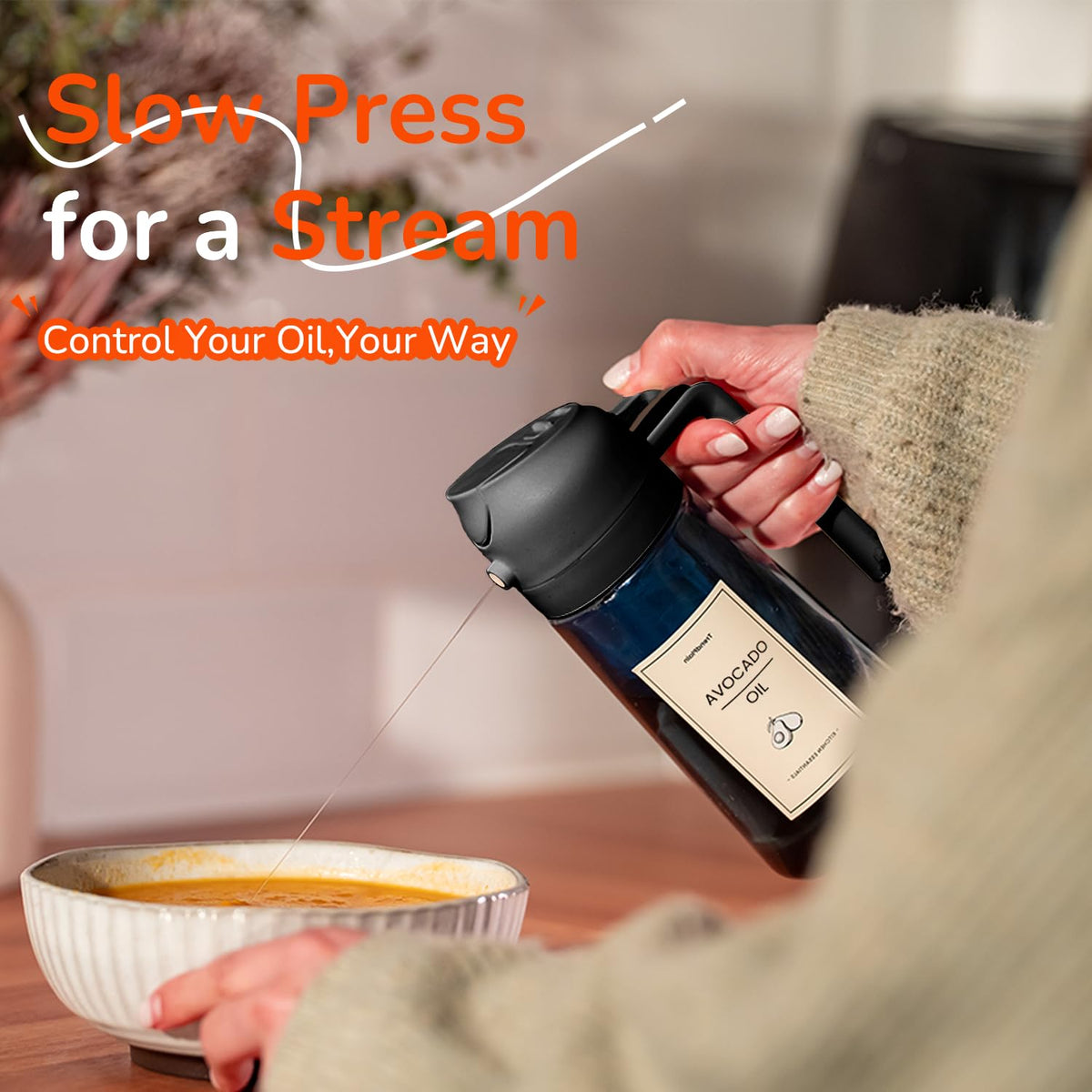 TrendPlain precision-mist nozzle provides even coverage in cooking.