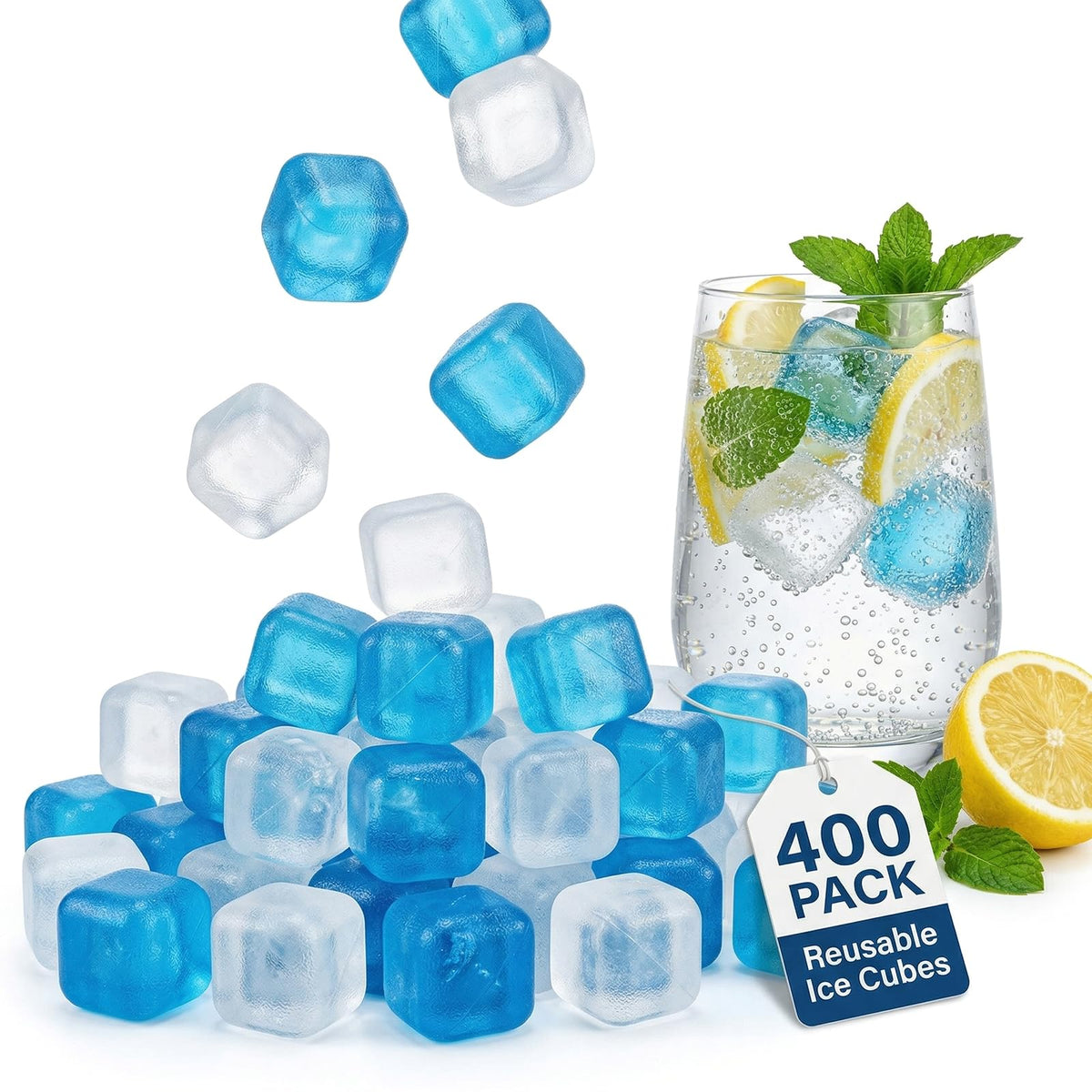 Trevionak 400-pack reusable ice cubes ready for beverages without dilution