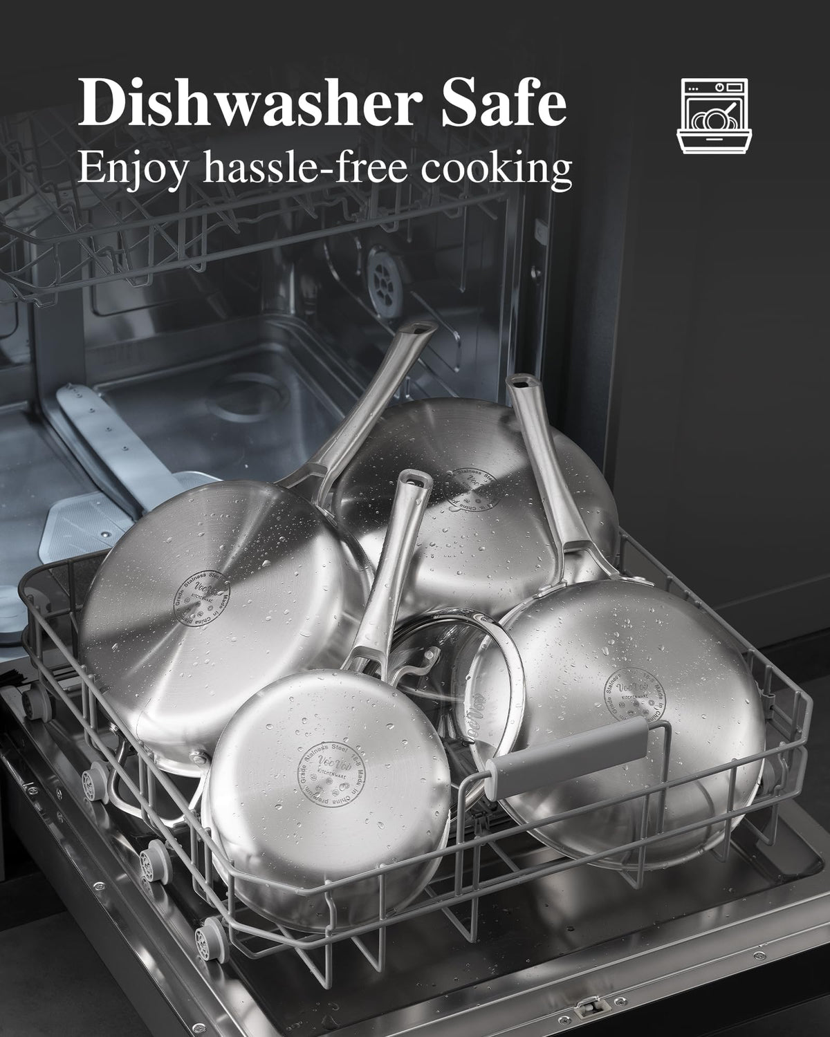 Tri-Ply Stainless Steel Cookware Set with 2.5-quart saucepan and lid.