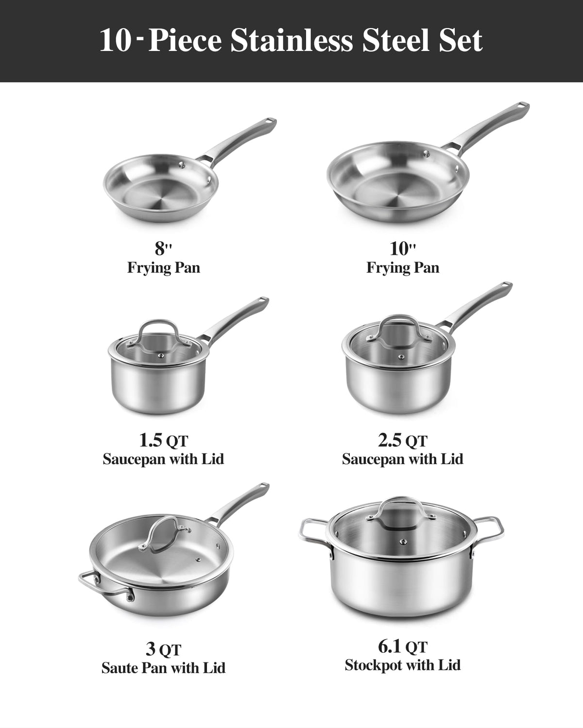 Tri-Ply Stainless Cookware Set is induction-friendly for versatile cooking.