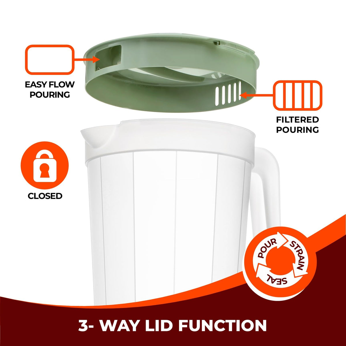 Tribello 1-gallon pitcher ergonomic handle for easy, controlled pouring.