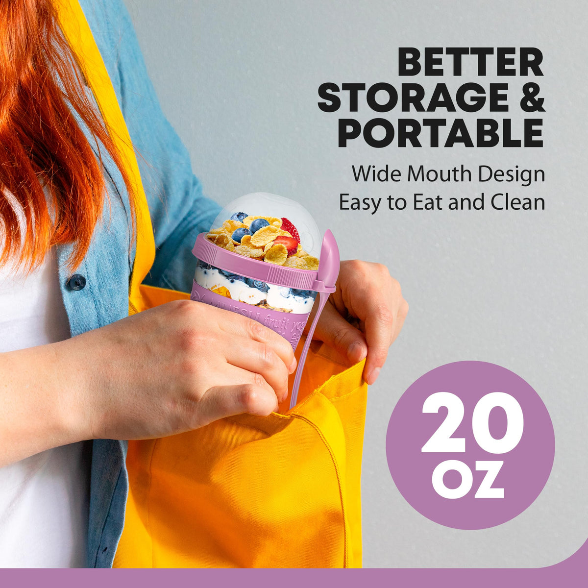 Tribello 20oz yogurt parfait containers showcase colorful layers.