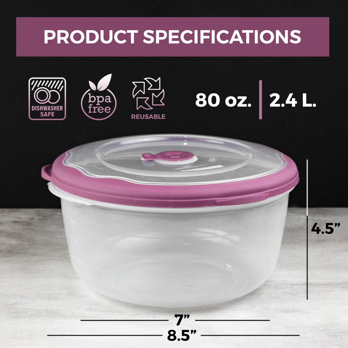 Tribello bowl with steam vent lid enables safe reheating.