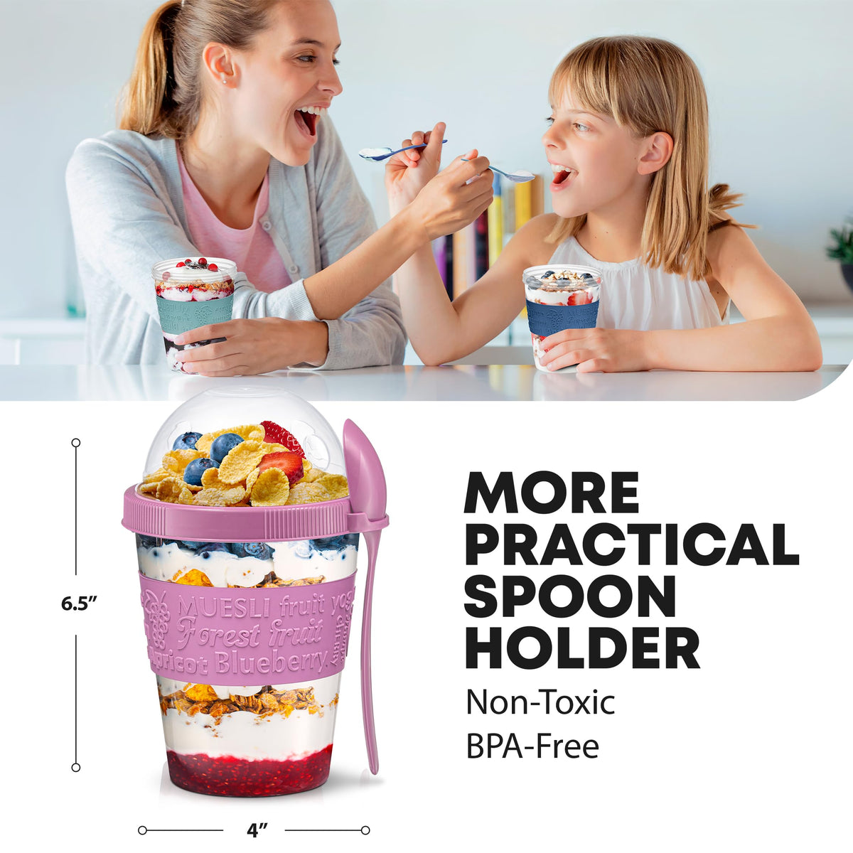Tribello colorful parfait cups with engraved sleeve for style.