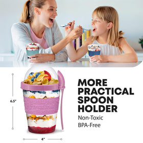 Tribello colorful parfait cups with engraved sleeve for style.