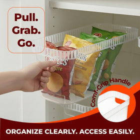 Tribello narrow storage bin highlighting high-clarity plastic for visibility.