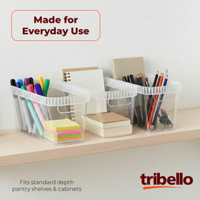 Tribello narrow bin with banded rim adds a modern touch.