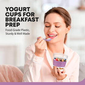 Tribello parfait cups top compartment keeps toppings fresh and separate.