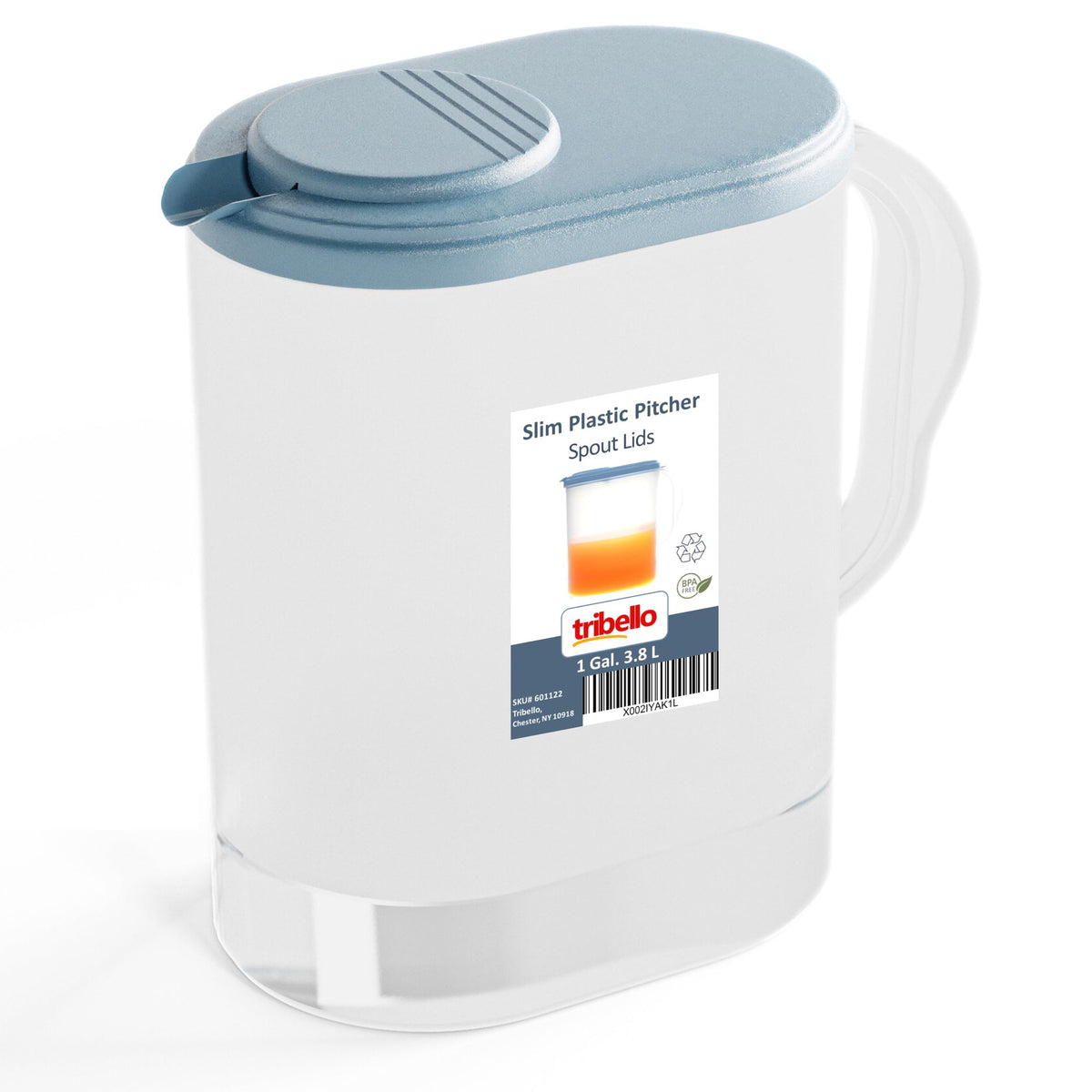 Tribello pitcher with pivot-top spout for smooth, spill-free pouring.