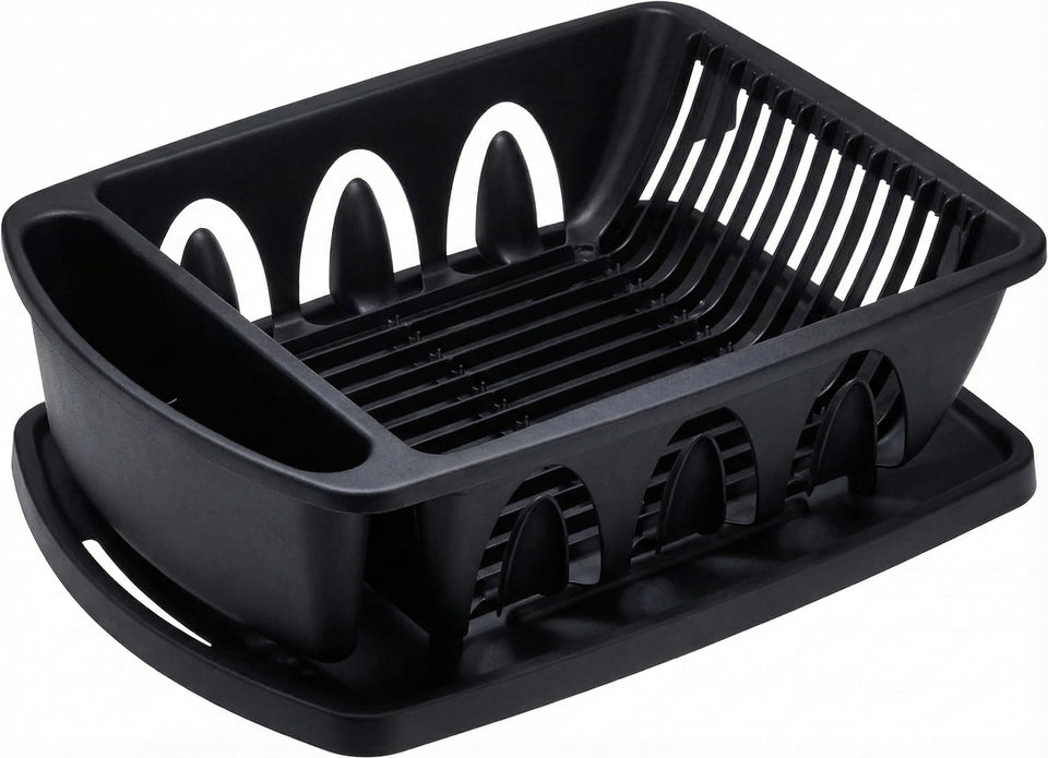 Tribello sink dish drying rack with attached drainboard keeps countertops dry
