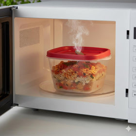 Tribello vented microwave lid allows steam release for quick, mess-free reheating.
