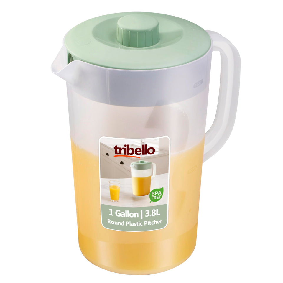 Tribello water pitcher 1gal clear pour for easy, mess-free serving during meals.