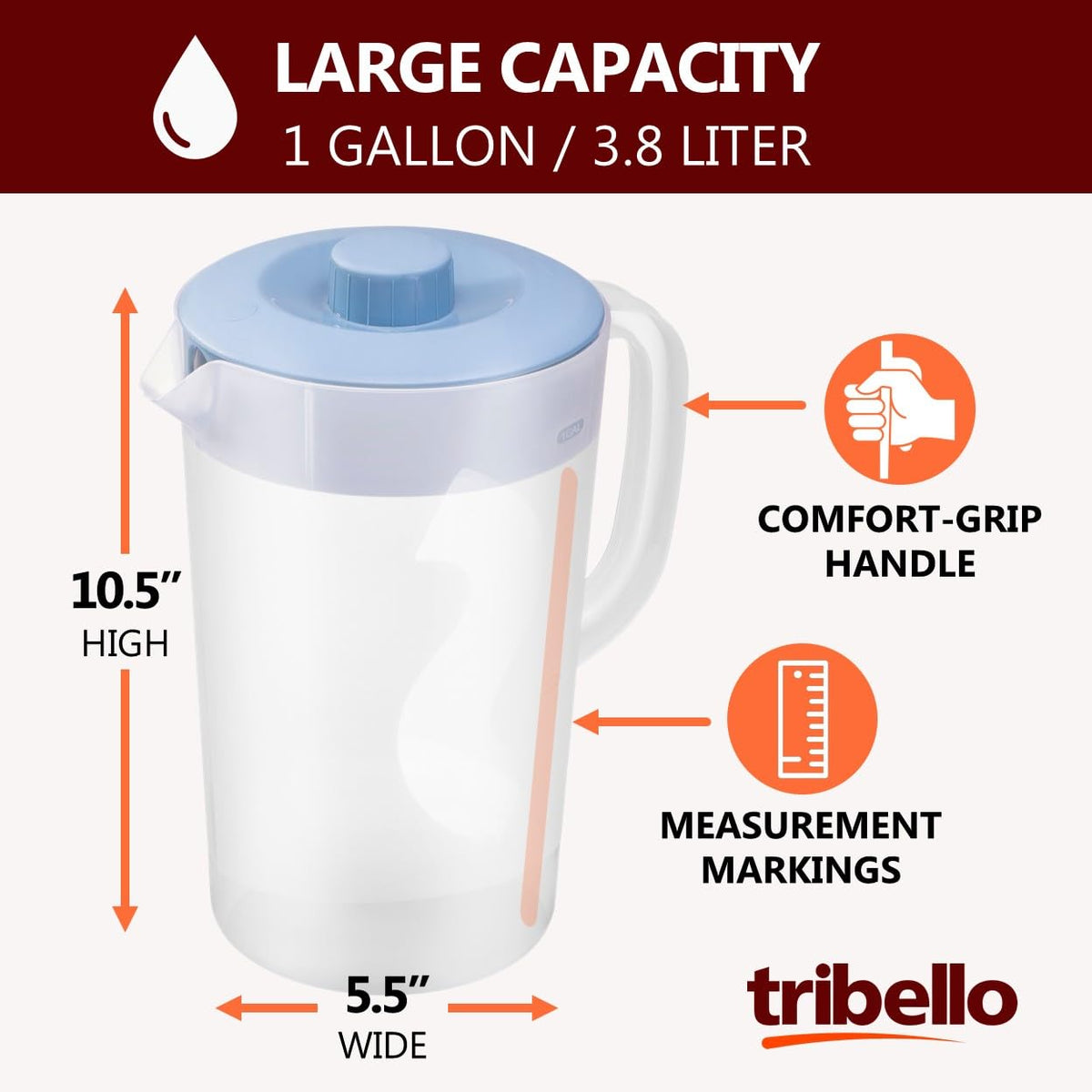 Tribello wide-mouth pitcher makes adding fruit and ice effortless.