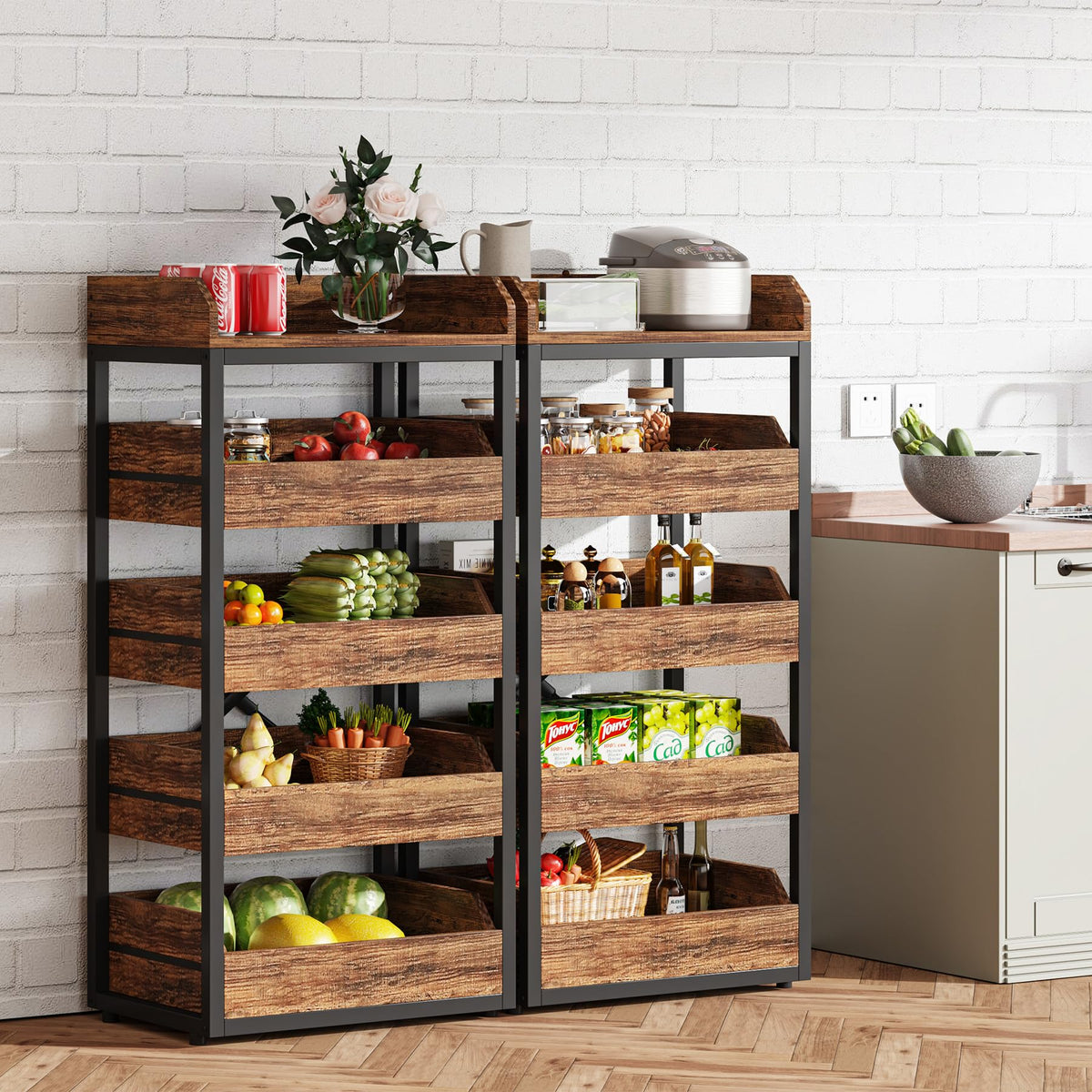 Tribesigns rustic brown finish adds warmth and style to any kitchen space.
