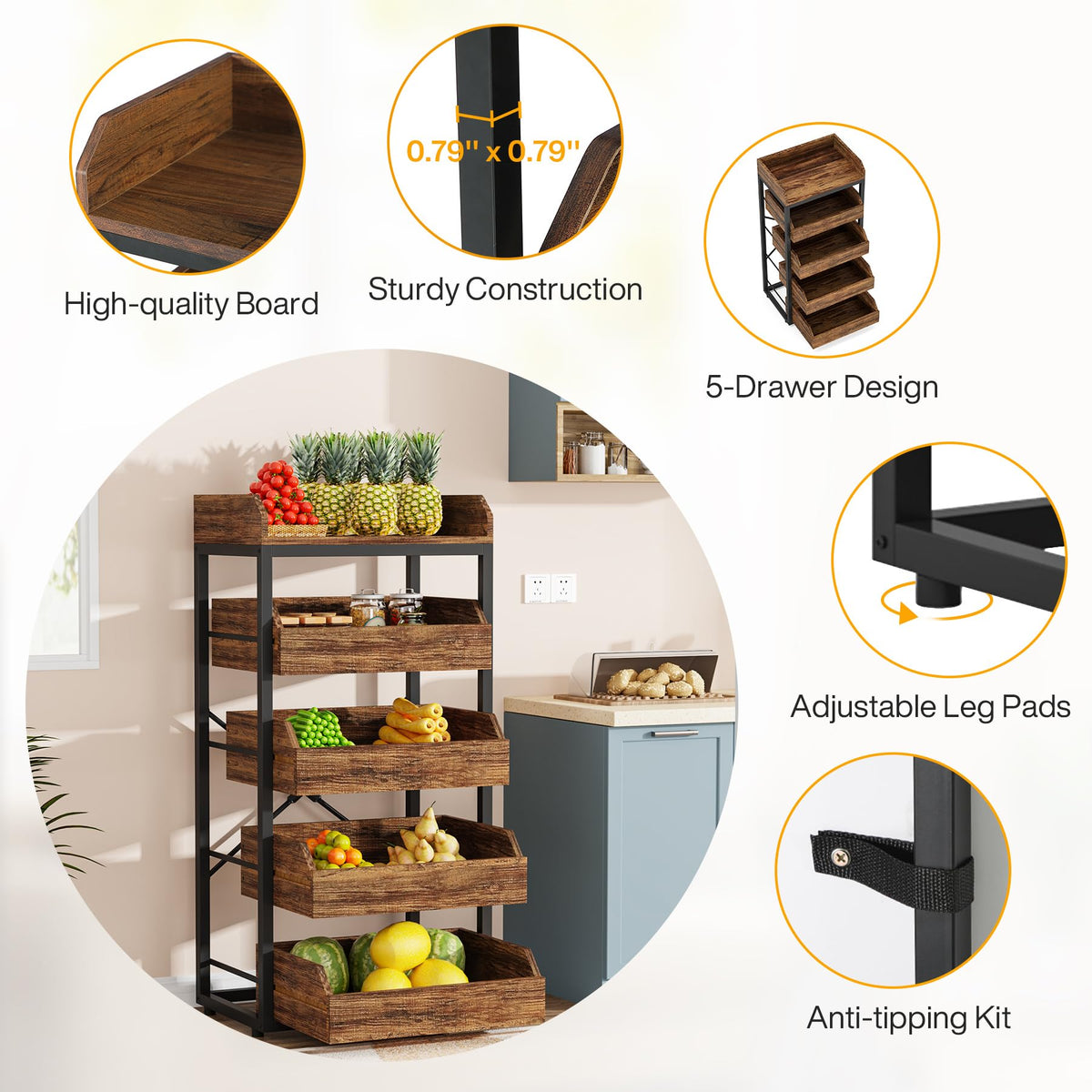 Tribesigns sturdy kitchen storage rack in particleboard and metal for lasting performance.