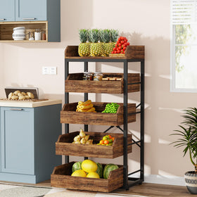 Tribesigns wood fruit storage rack with 5-tier pull-out design for easy access.