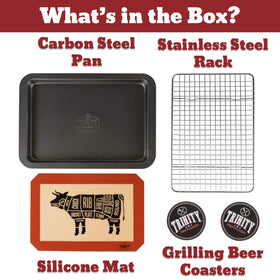 Trinity Provisions gift-pack meat resting pan with coasters