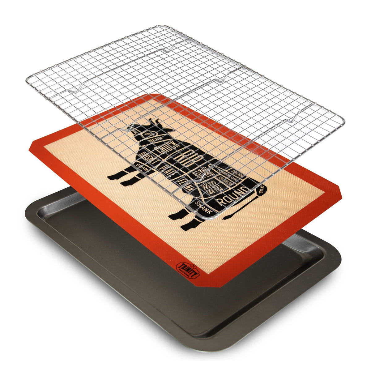 Trinity Provisions meat resting pan with wire rack for juicy steaks
