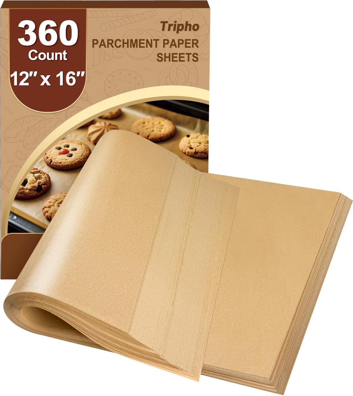 Tripho 360-count parchment sheets box for easy weekly baking and cleanup.