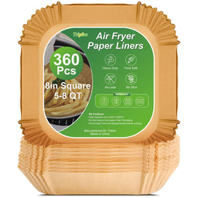 Tripho 360pcs 8-inch square air fryer liners pack for easy cleanup and mess-free cooking.