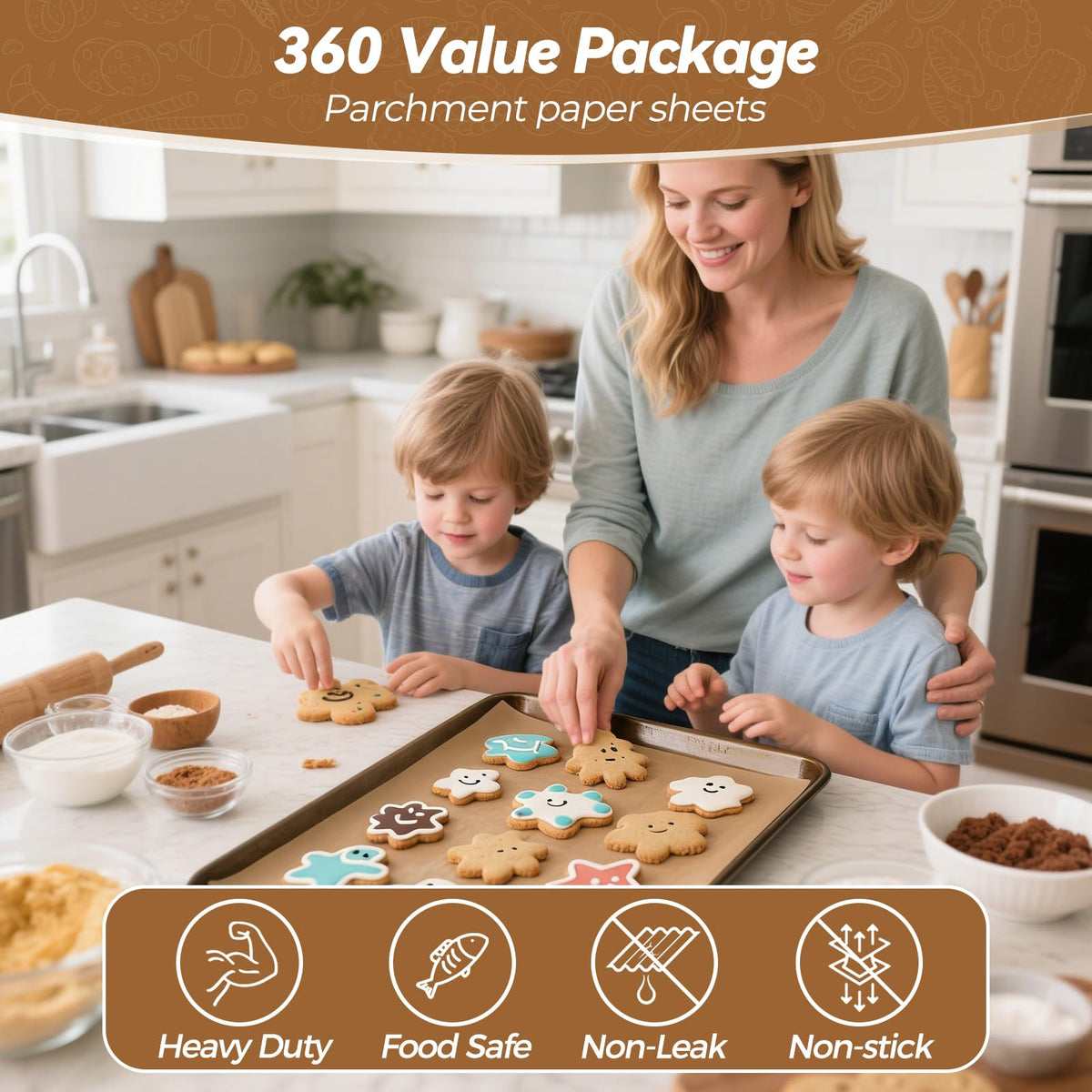 Tripho 9x13 parchment with non-stick, leak-proof coating for easy baking.