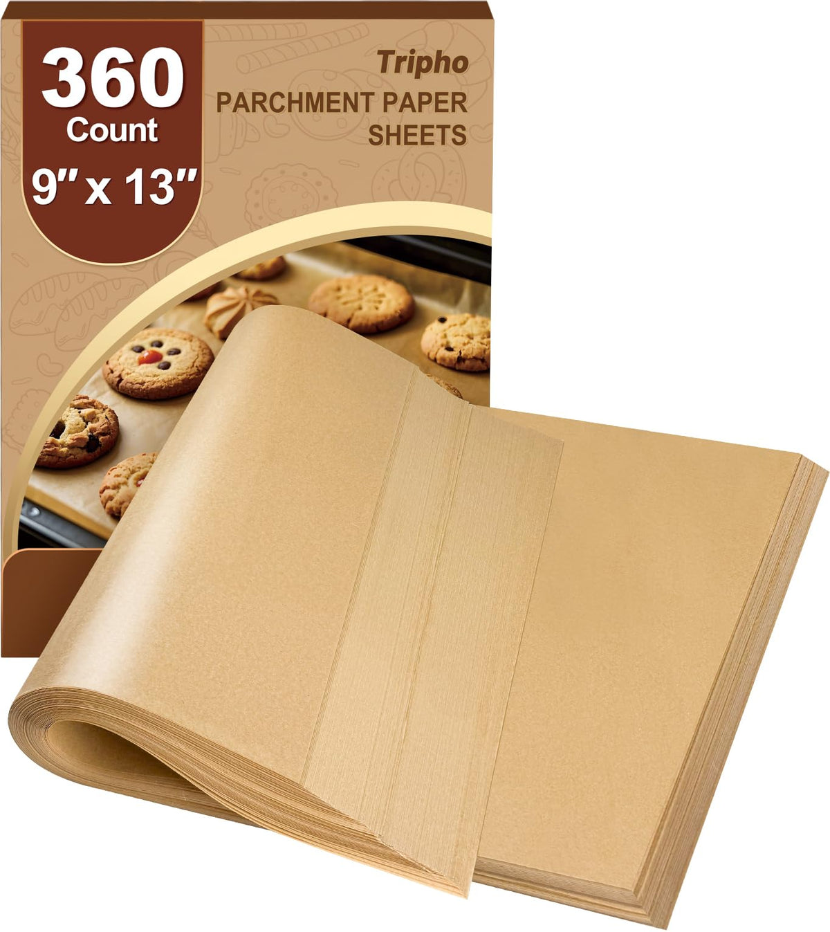 Tripho heavy-duty parchment for oven setup with non-stick surface.