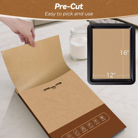 Tripho parchment sheets in oven tray, non-stick and easy cleanup.