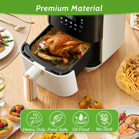 Tripho silicone-coated liners provide non-stick surfaces for quick food release.