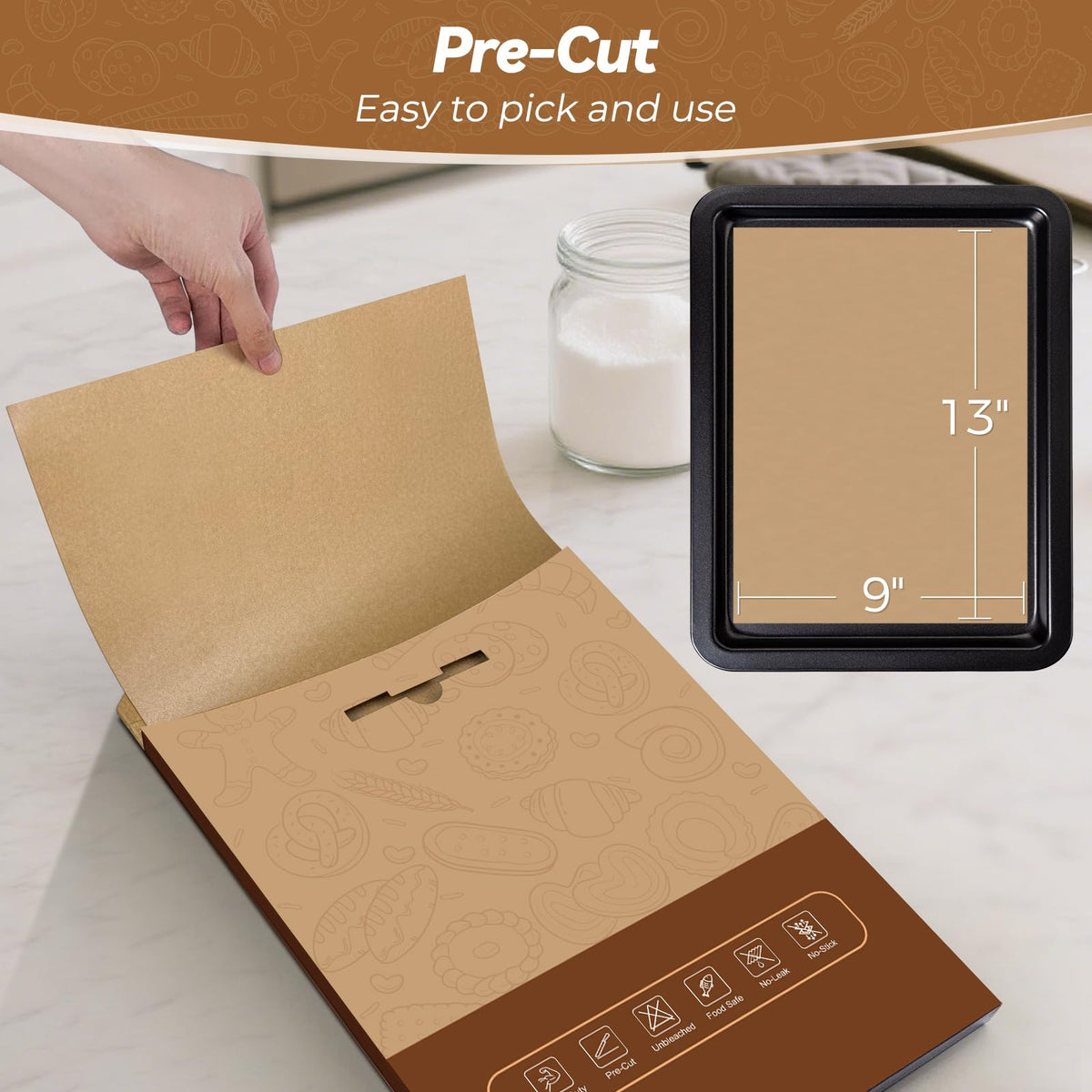 Tripho unbleached parchment with silicone coating for safe heat cooking.