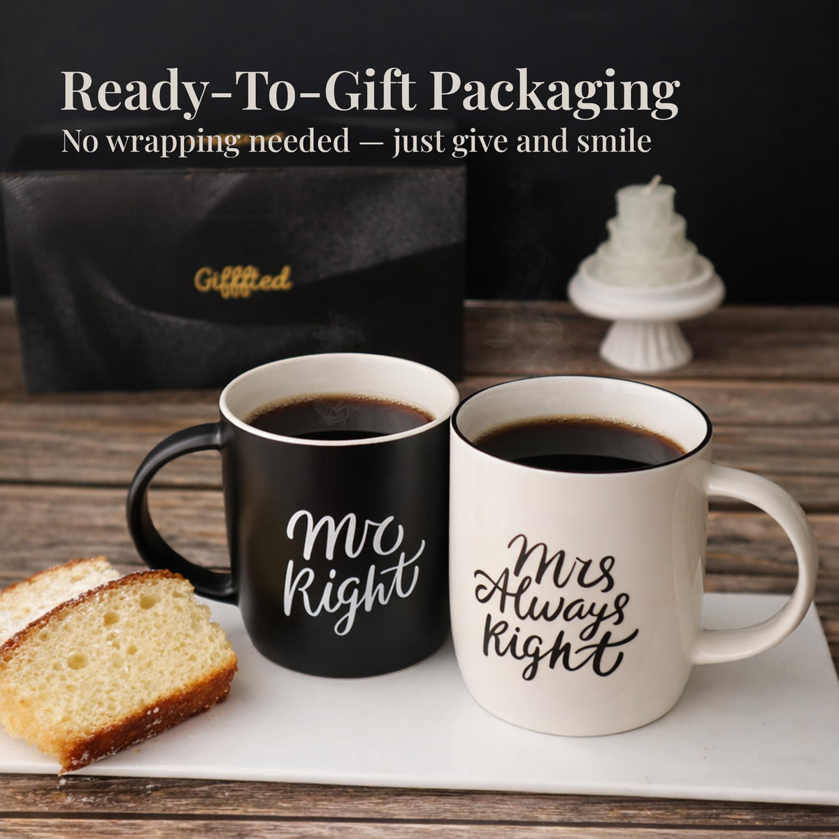 13-ounce capacity mugs ideal for coffee or tea.