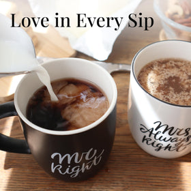 Bride and groom themed mugs perfect for weddings and anniversaries.