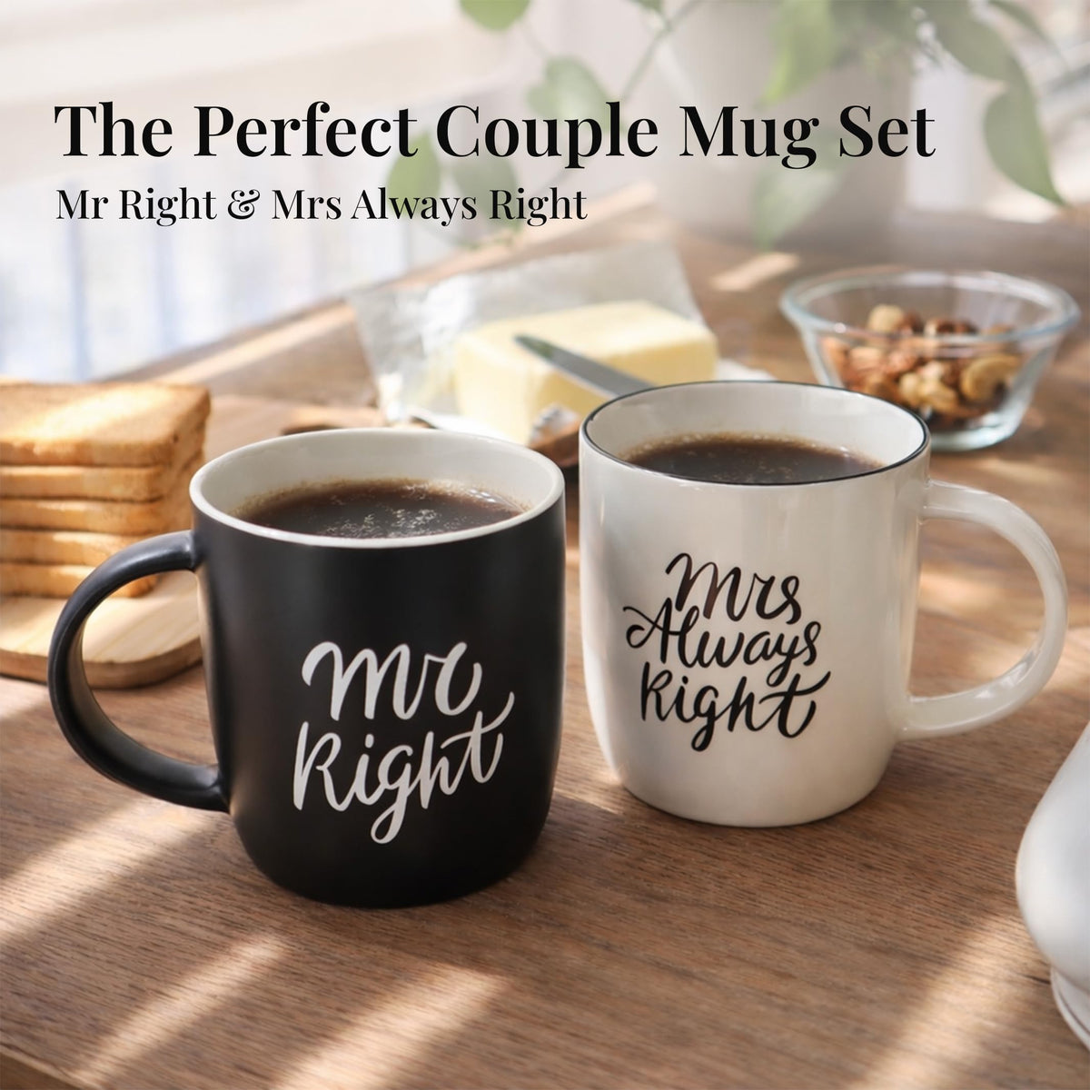 Glossy ceramic Mr Right mug with gold rim and handle for elegant daily use.