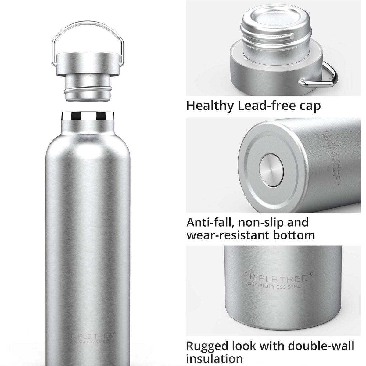 Triple Tree bottle ergonomic handle enables one-handed carrying.