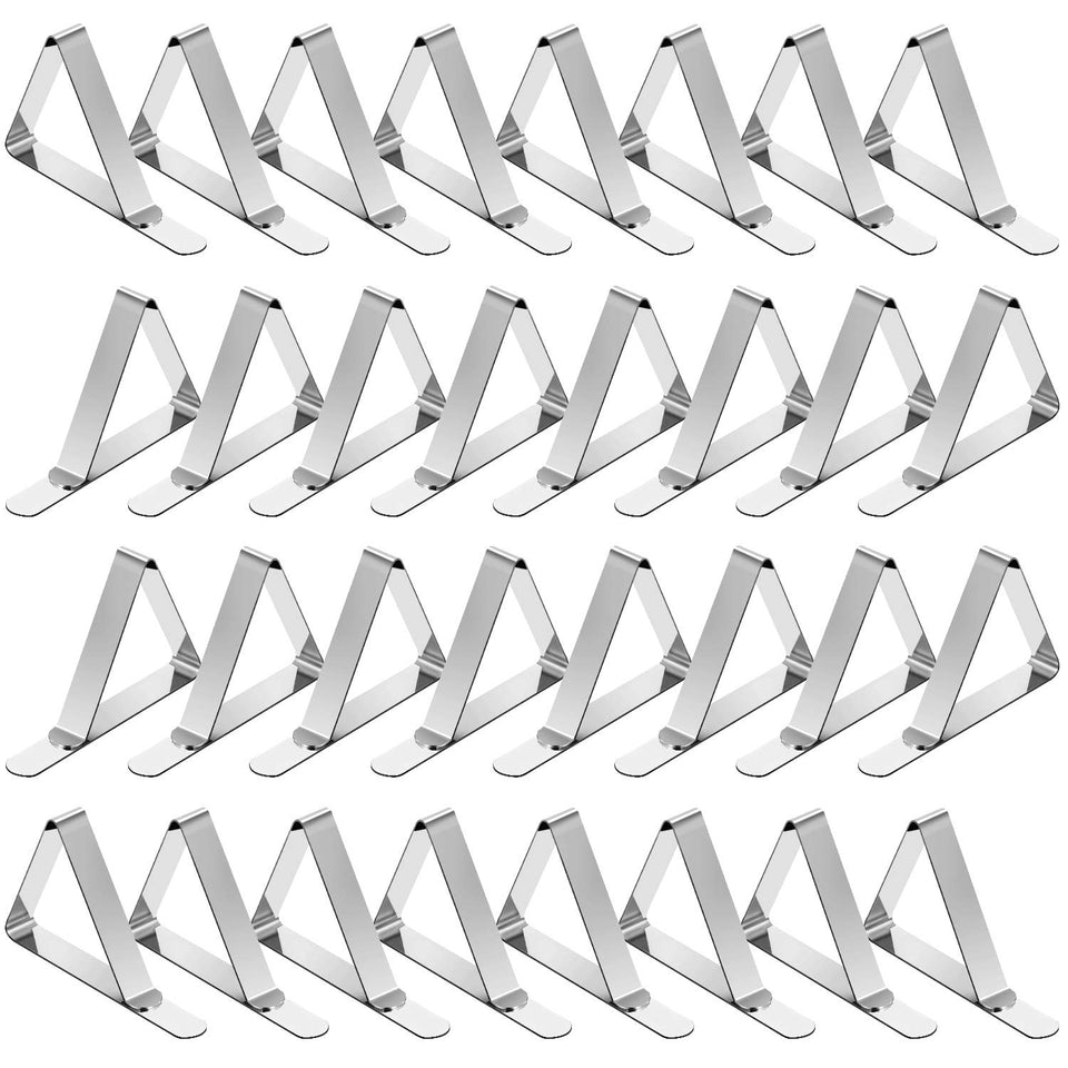 TriPole tablecloth clip 32-pack secures outdoor tablecloths for dining.
