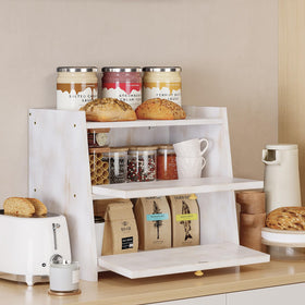 Trironsun antique white bamboo finish enhances kitchen storage aesthetics.