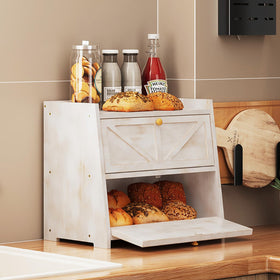 Trironsun two-layer bread box opened to reveal loaves and pastries.