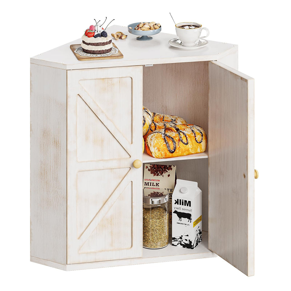 Trironsun corner bread box with two-layer bamboo stores two loaves neatly on the counter.
