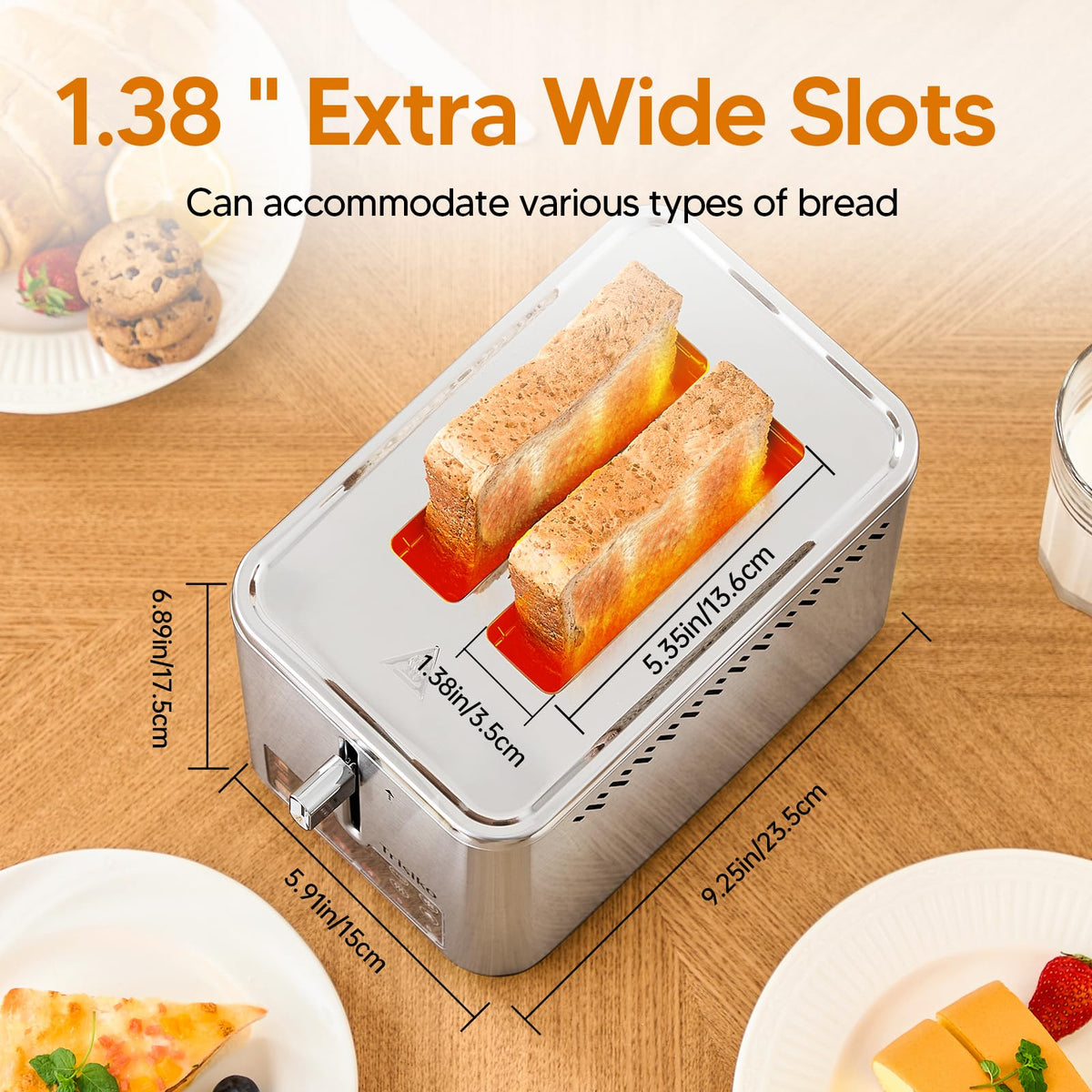 Trisiko toaster bagel slot with high-lift lever for safe handling