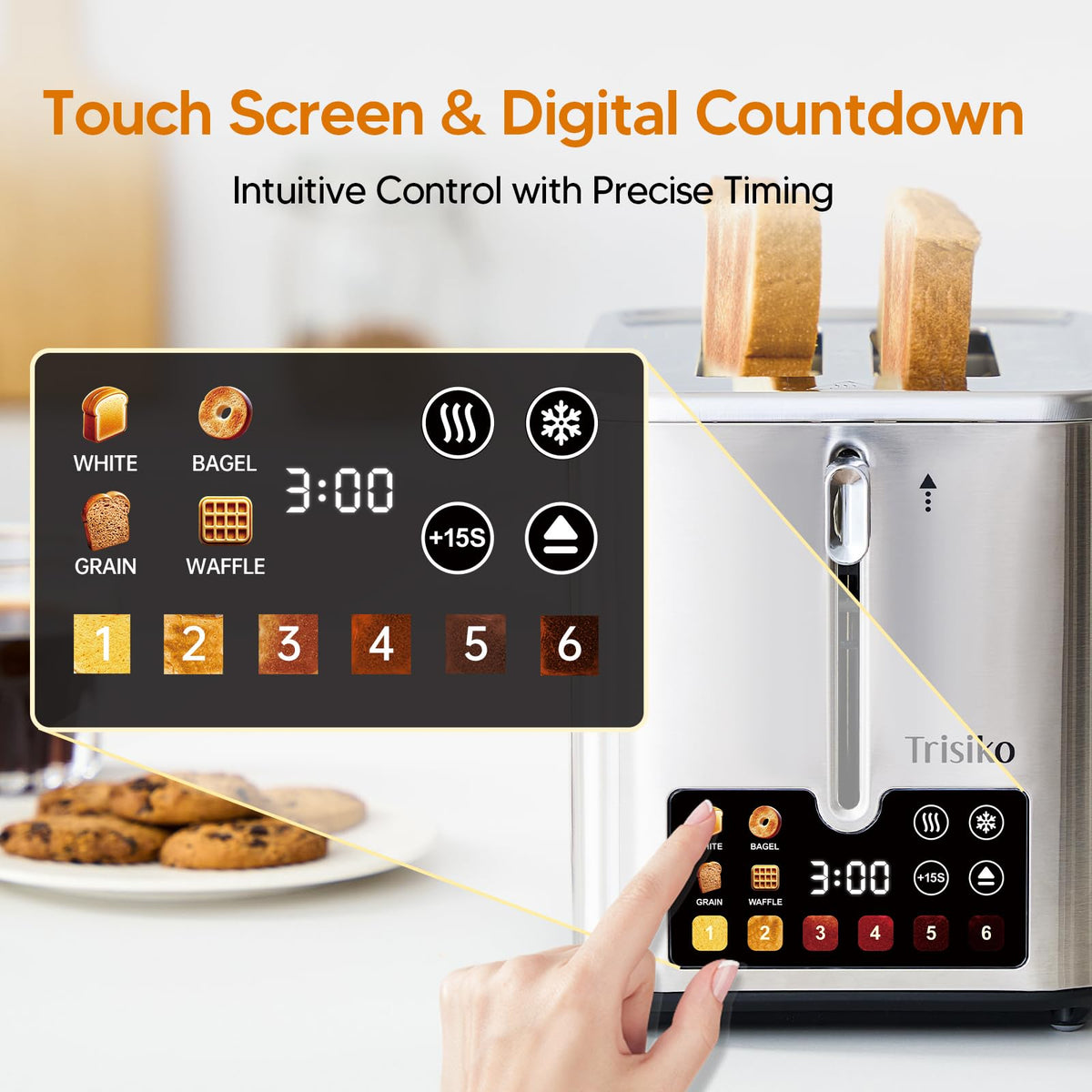 Trisiko toaster wide slot 1.38-inch for thick slices and bagels in action