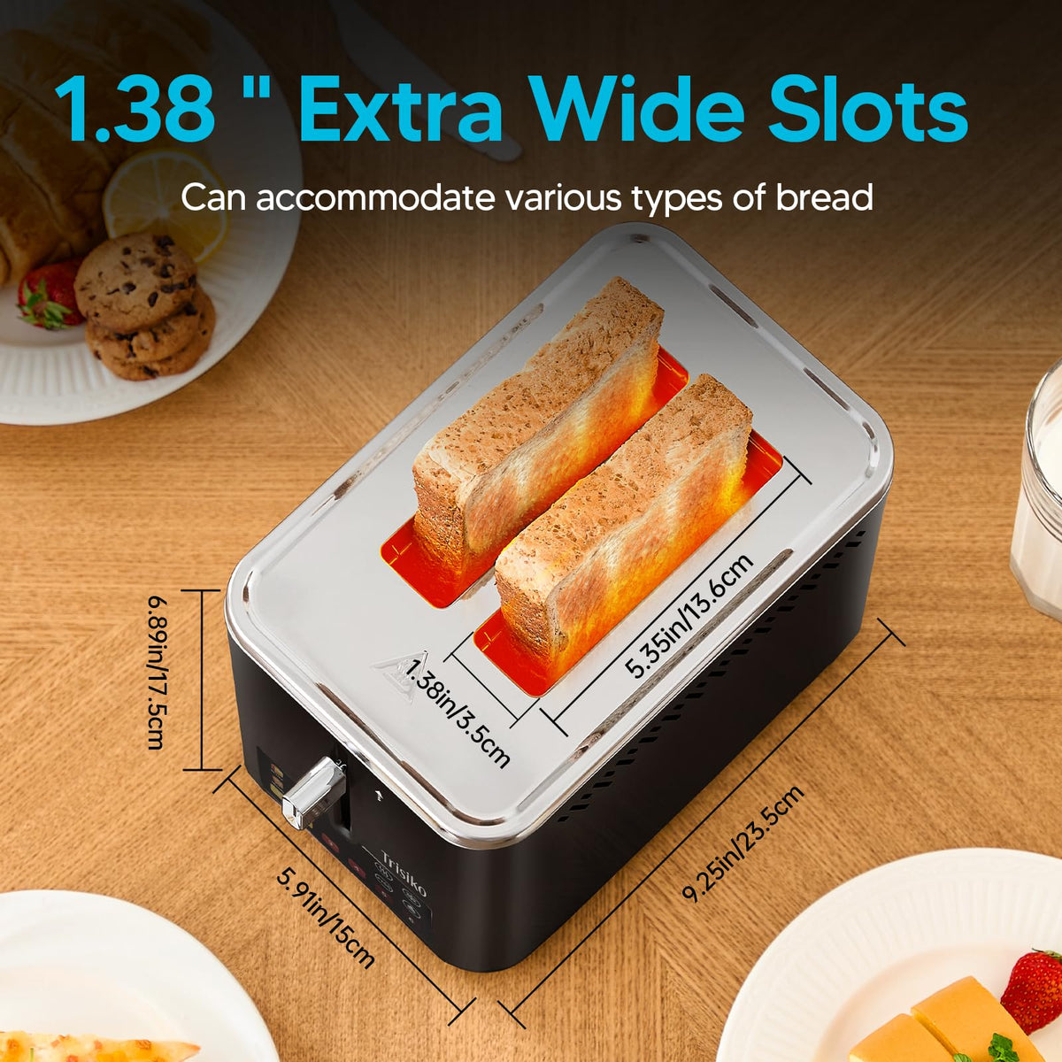 Trisiko toaster wide 1.38-inch slots for bagels and thick slices