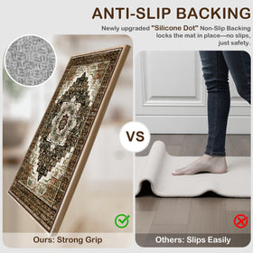 Tritard kitchen rug anti-slip backing helps prevent slipping on smooth surfaces.