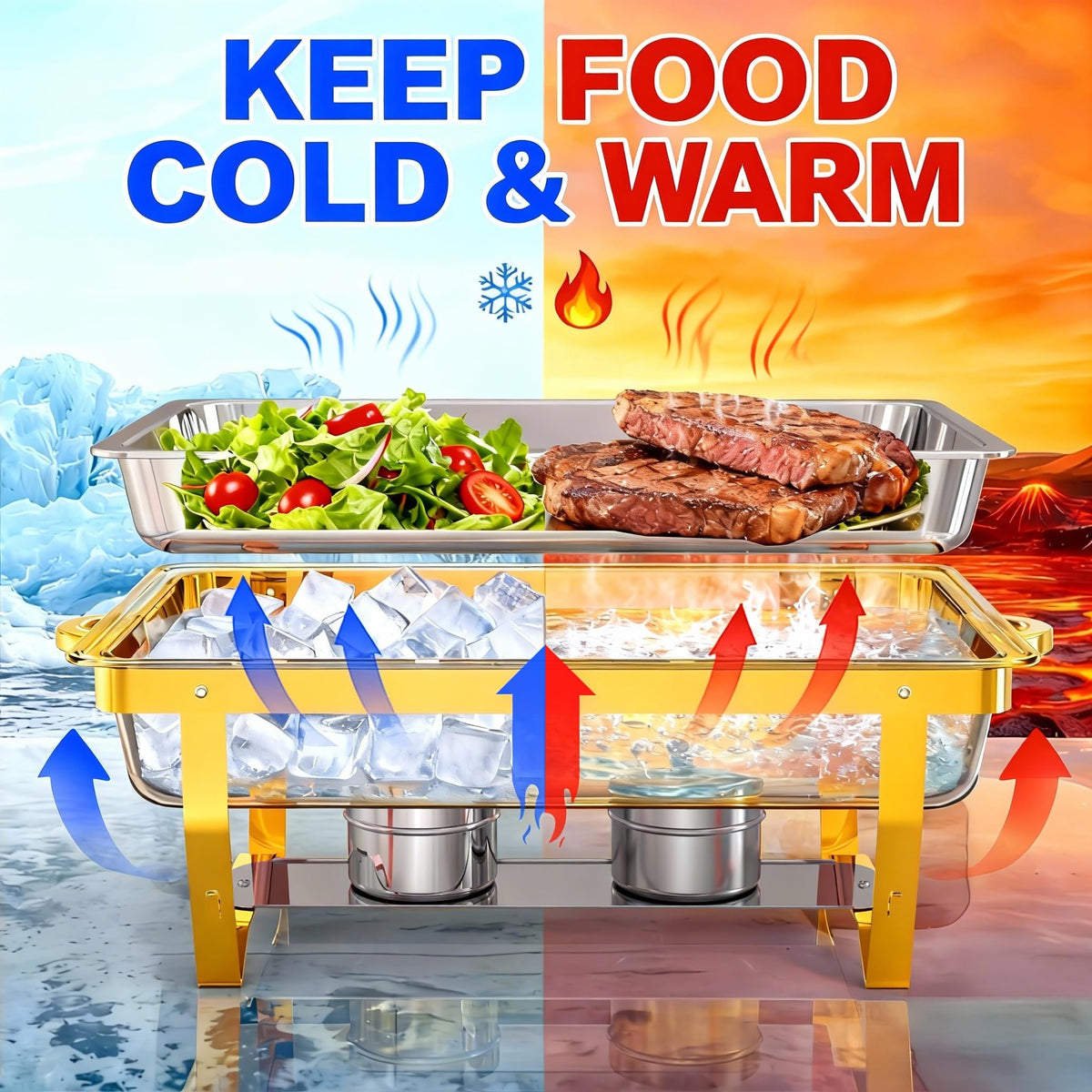 Trivico durable chafing dishes with solid frames for outdoor events.