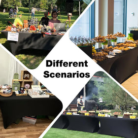 Trlyc quick-setup image illustrating 30-second tablecloth arrangement