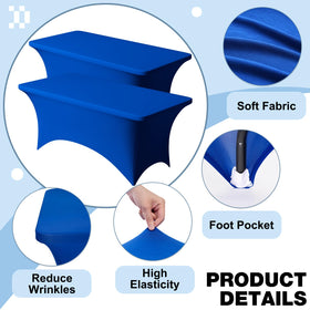 Trlyc Royal Blue 6ft stretch tablecloth folded for easy storage