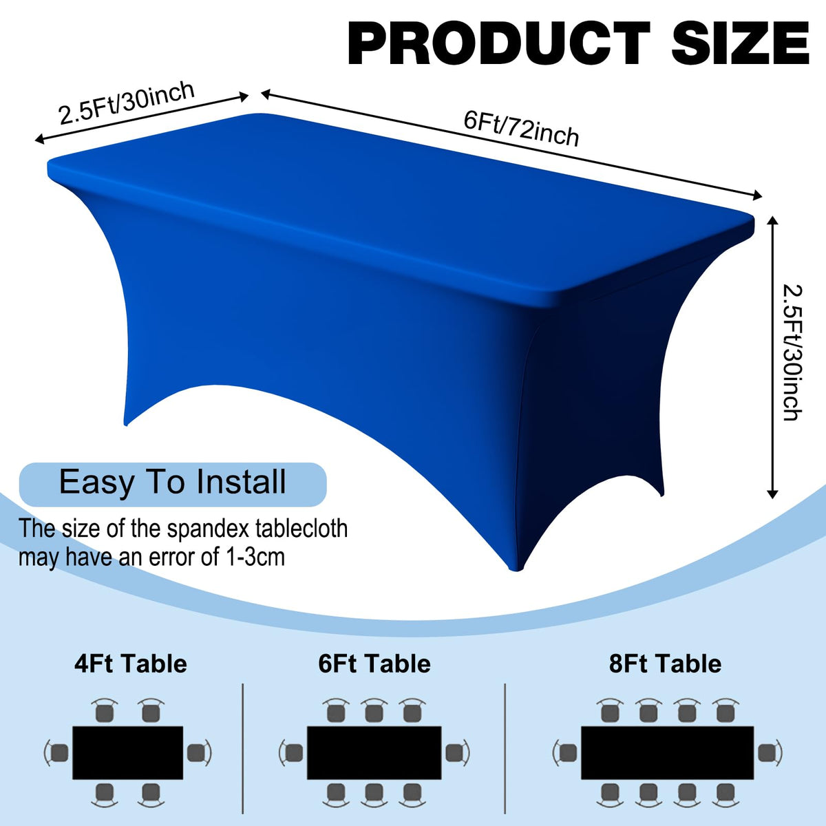 Trlyc Royal Blue stretch tablecloth in use at buffet setup